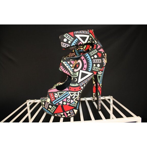 AMI CLUBWEAR PLATFORM STILETTOES HEELS BLACK MULTI-COLOR SIZE 7.5 - Picture 4 of 9